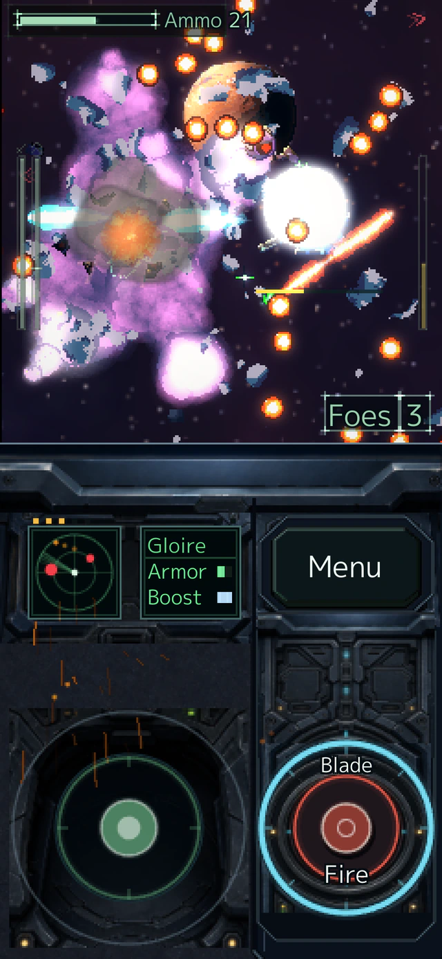 Battle in orbit: the player's mech and a wingmate engaging an enemy squad