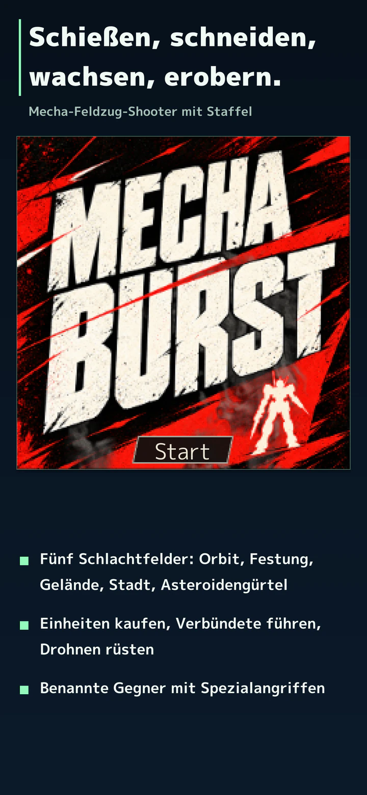 Schießen, schneiden, wachsen, erobern. Titelbildschirm