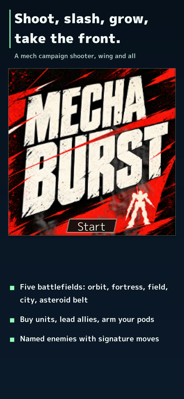 Shoot, slash, grow, take the front. Title screen