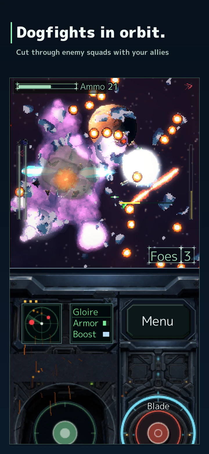 Dogfights in orbit. Cut through enemy squads with your allies