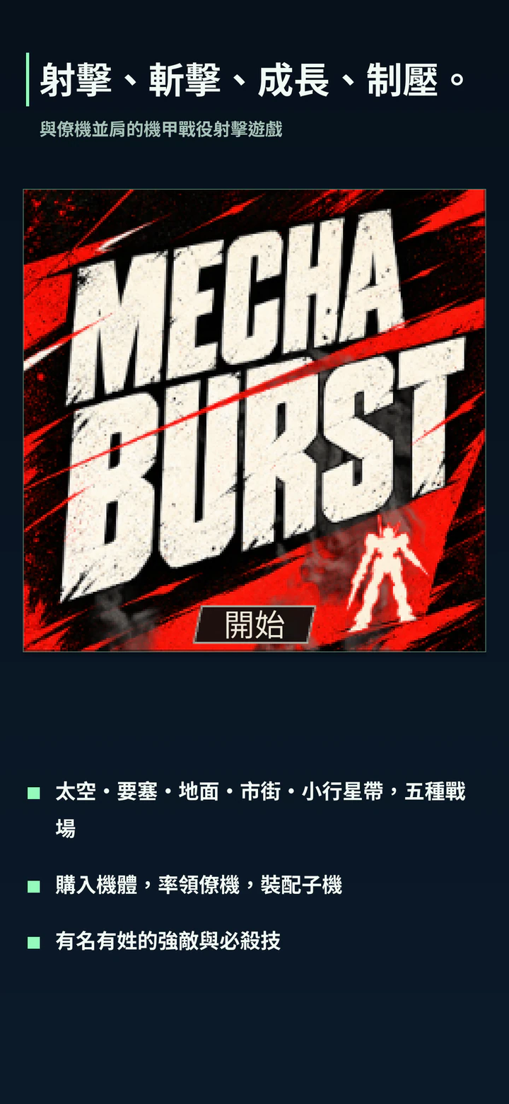 射擊、斬擊、成長、制壓。標題畫面